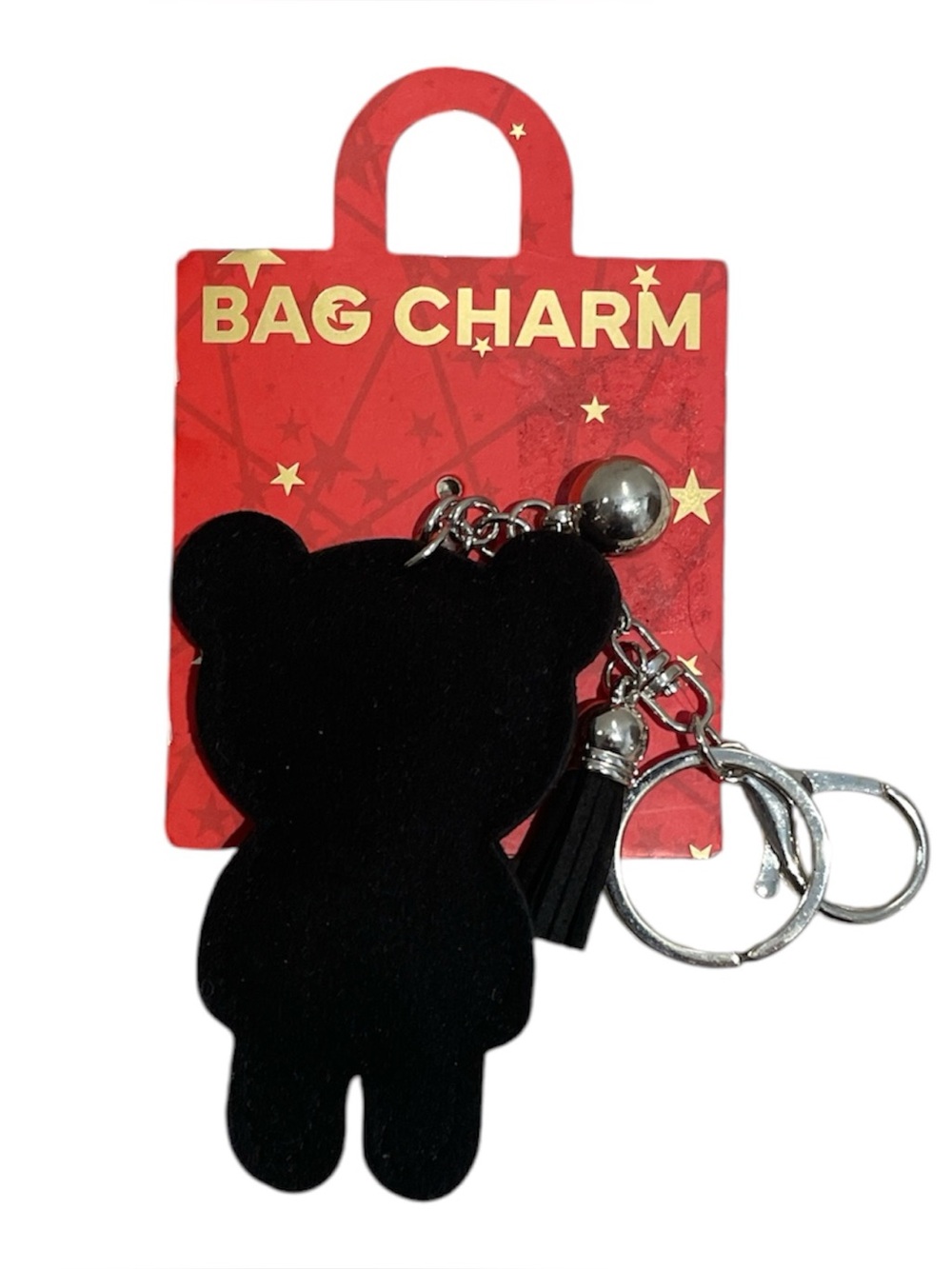 Rhinestone Bear Bag Charm Keychain - Silver & Black - Picture 2 of 2